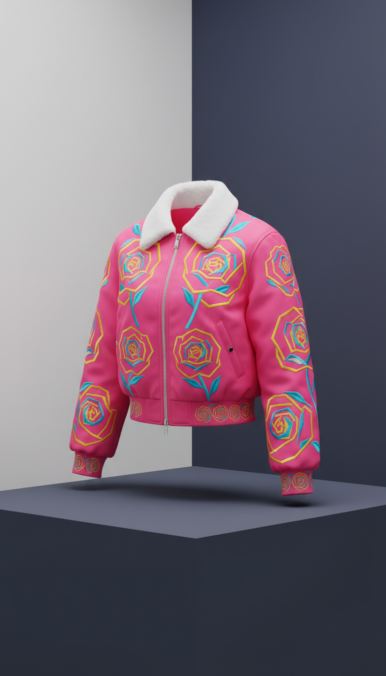 Electric Rose Cropped Bomber Jacket